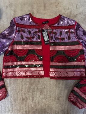 Nasty Gal Red, Purple & Black Sequin Cropped Jacket